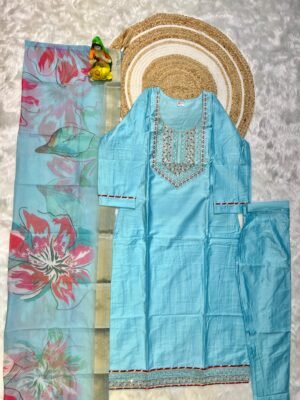 Alternative view of Lazuki fashion Present Gracefully modern, eternally classic — our Straight Kurti Pant Dupatta Set brings you the best of both worlds. Crafted for comfort and styled for versatility, it's a must-have for your summer wardrobe.