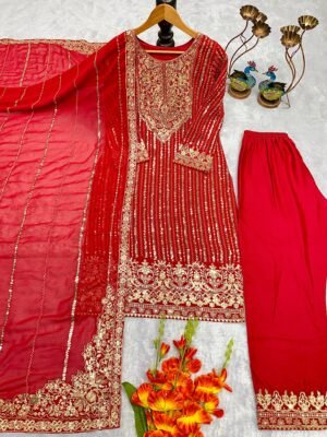 Alternative view of ✅AK LUNCHING NEW ĐĚSIGNER PARTY WEAR TOP AND PANT . WITH FANCY DUPPATA WITH  EMBROIDERY WORK✅