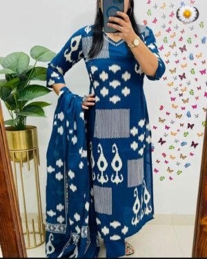 Pure fine Cotton 60-60 fabric Mirror Work Kurti Paired Cotton Pant with Cotton Dupatta