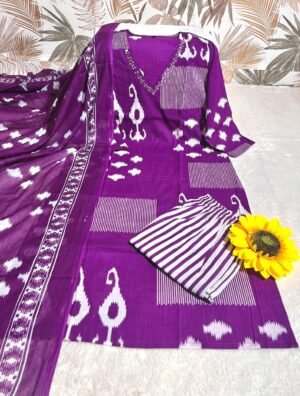 Alternative view of Pure fine Cotton 60-60 fabric Mirror Work Kurti Paired Cotton Pant with Cotton Dupatta