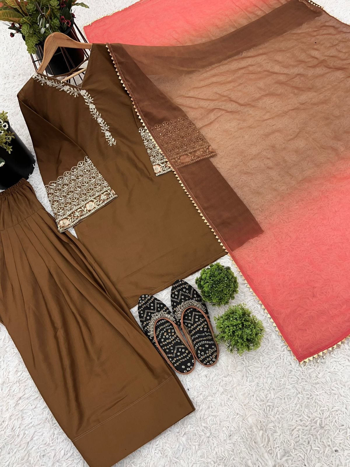 Presenting New Designer Collection In Natural satin Silk Top-Bottom And Dupatta Set Fully Stitched Ready To Wear π₯ππ₯° - Image 2