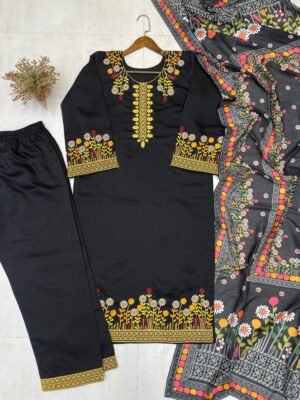 Alternative view of DESIGNER WEAR EXCLUSIVE EMBROIDERED TOP WITH PLAZZO PAIR🖤