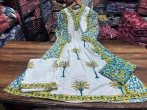 Alternative view of This A-line plazo set is perfect for the summer season with its vibrant floral print and confident  , the included matching dupatta completes the look and adds an extra touch of style.