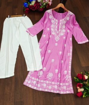 Alternative view of HEAVY RAYON COTTON FABRIC WID CHICKEN KARI STYLE EMBROIDERY WORK
