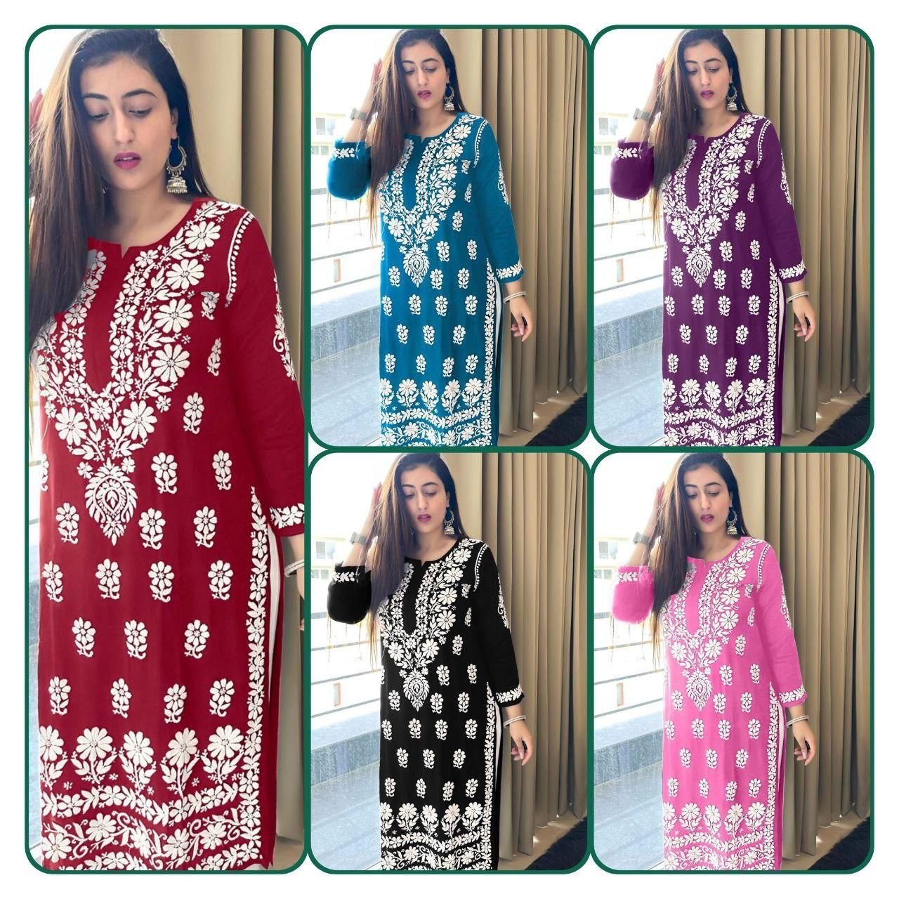 HEAVY RAYON COTTON FABRIC WID CHICKEN KARI STYLE EMBROIDERY WORK