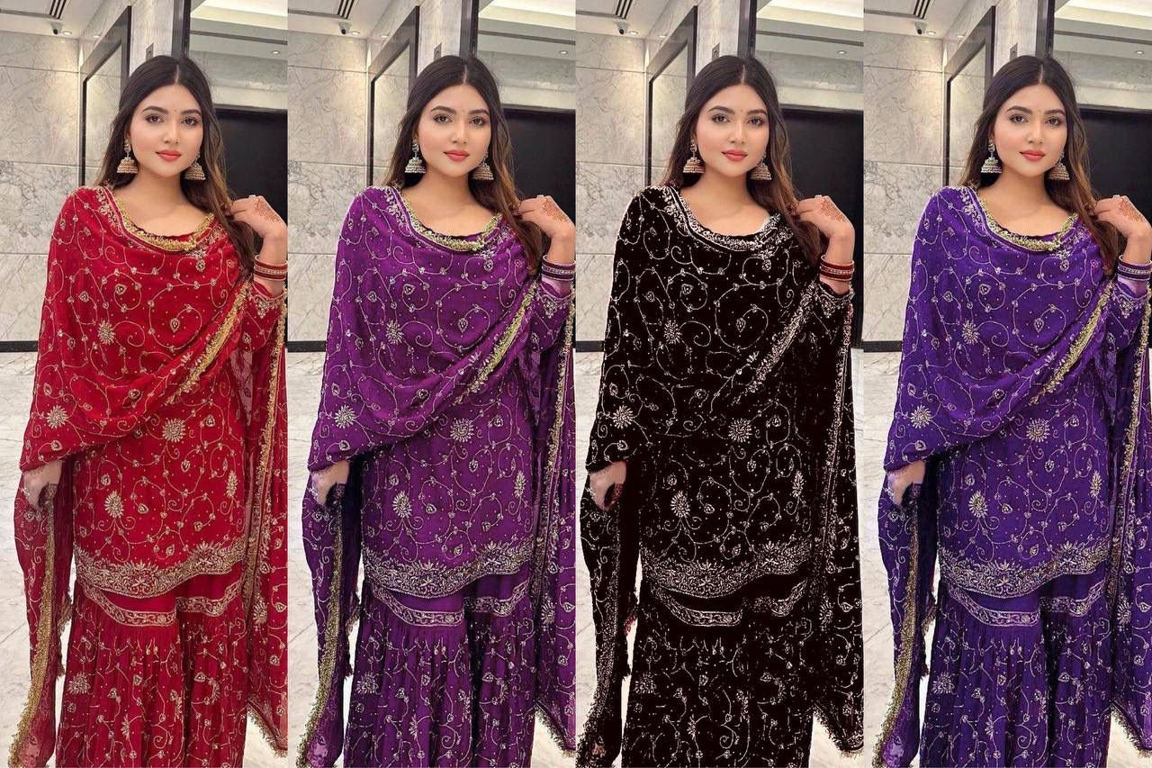 ❤️💐PRESENTING GOOD QUALITY GEORGETTE TOP WITH BEAUTIFUL FULLY EMBROIDERED GEORGETTE SHARARA💐❤️