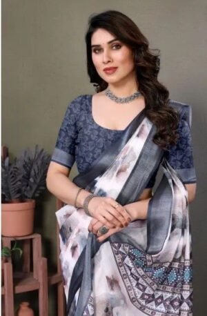 Alternative view of PLANE LINE DIGITAL PRINT BEAUTIFUL SAREE