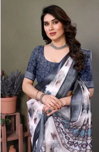 PLANE LINE DIGITAL PRINT BEAUTIFUL SAREE - Image 2