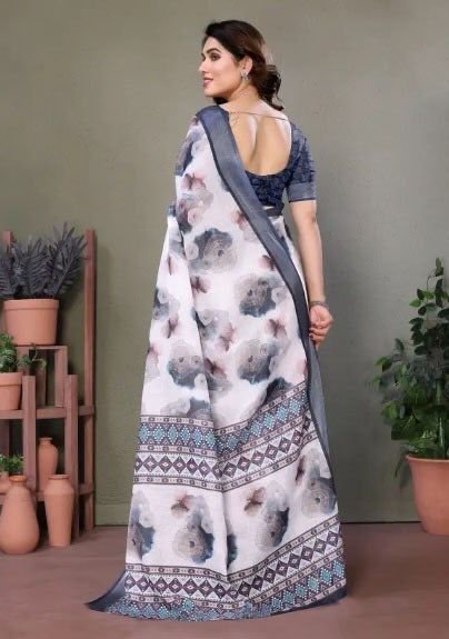 PLANE LINE DIGITAL PRINT BEAUTIFUL SAREE - Image 3