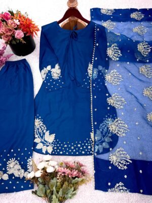 Alternative view of Presenting New Designer Collection In Natural Crep Silk Top-Bottom And Dupatta Set Fully Stitched Ready To Wear 🔥😍🥰