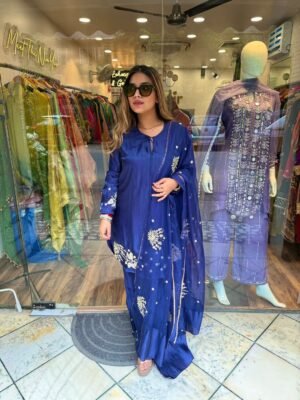 Presenting New Designer Collection In Natural Crep Silk Top-Bottom And Dupatta Set Fully Stitched Ready To Wear 🔥😍🥰