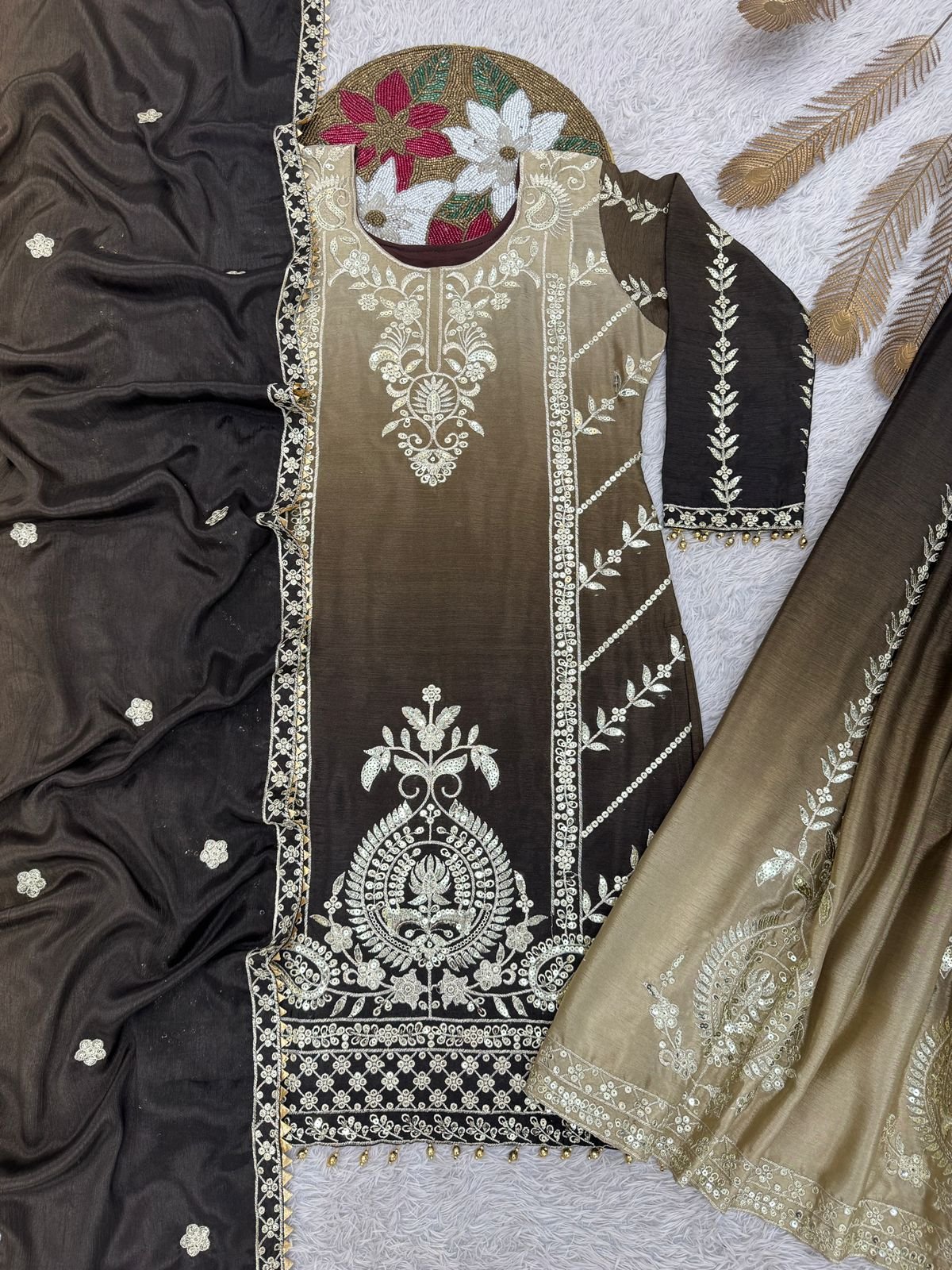 👉❤️PRESERNTING NEW READY TO WEAR COLLECTION WITH EMBROIDERY SEQUENSE WORK SHADED TOP-PLAZZO WITH DUPATTA 👍 - Image 2