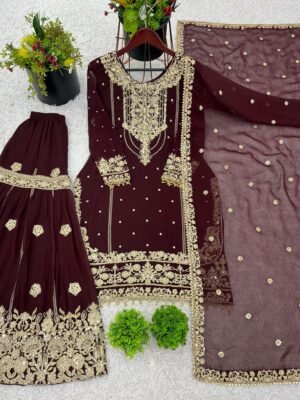 Alternative view of Presenting New Designer Collection In Pure Heavy Faux Georgette With Heavy Embroidery Coding Dori-Sequence Work Top-Bottom And Dupatta Set Fully Stitched Ready To Wear 🔥😍🥰