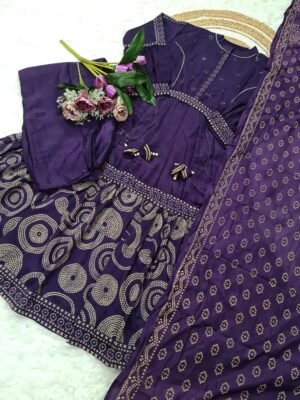 Alternative view of WOMEN PREMIUM MUSLIN COTTON WITH EMBROIDERED KHADI PRINTED GOWN SET