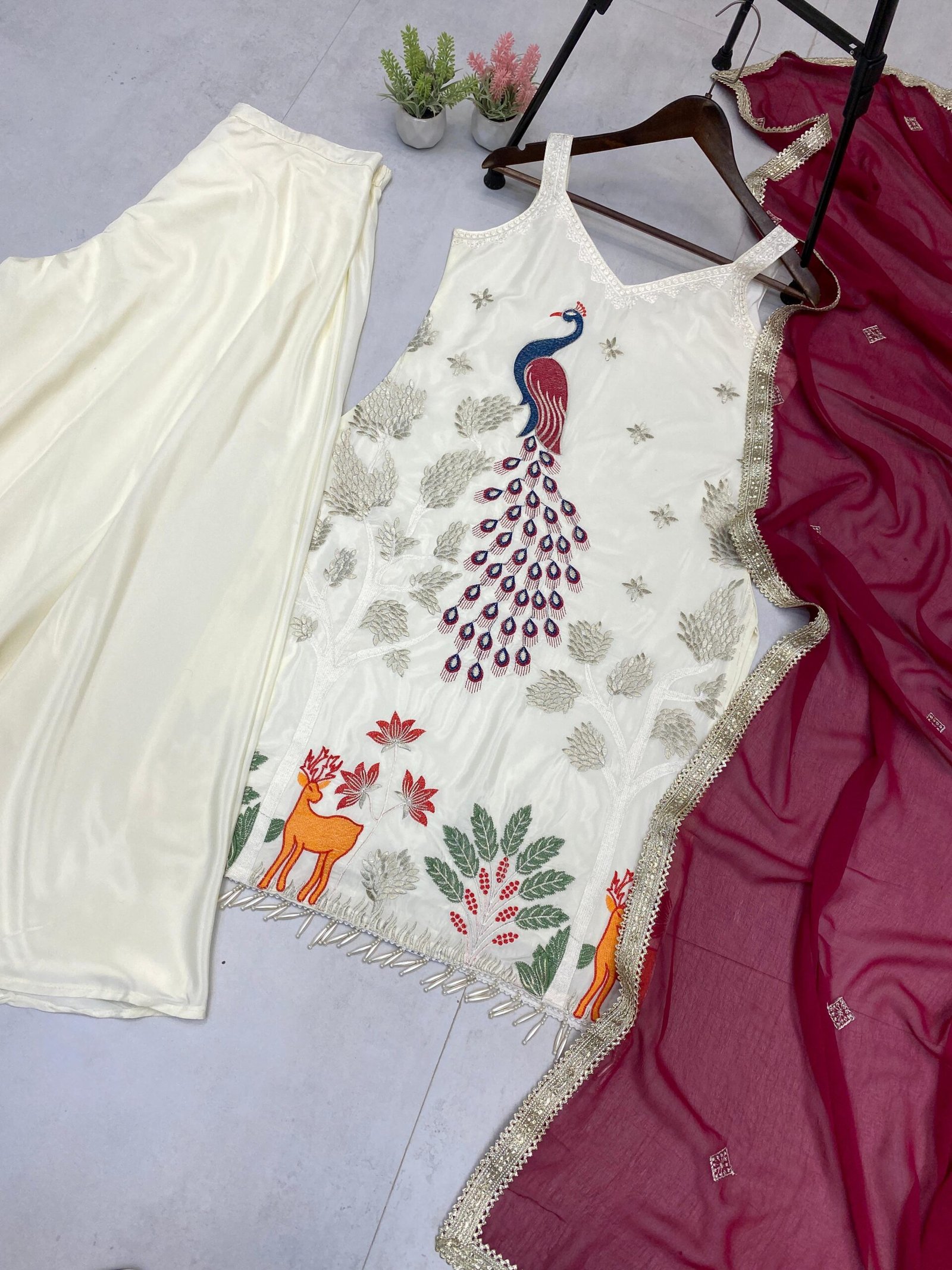 __EXCLUSIVE PLAZZO PAIR WITH EMBROIDERED PEACOCK 🦚 ✨__ - Image 4