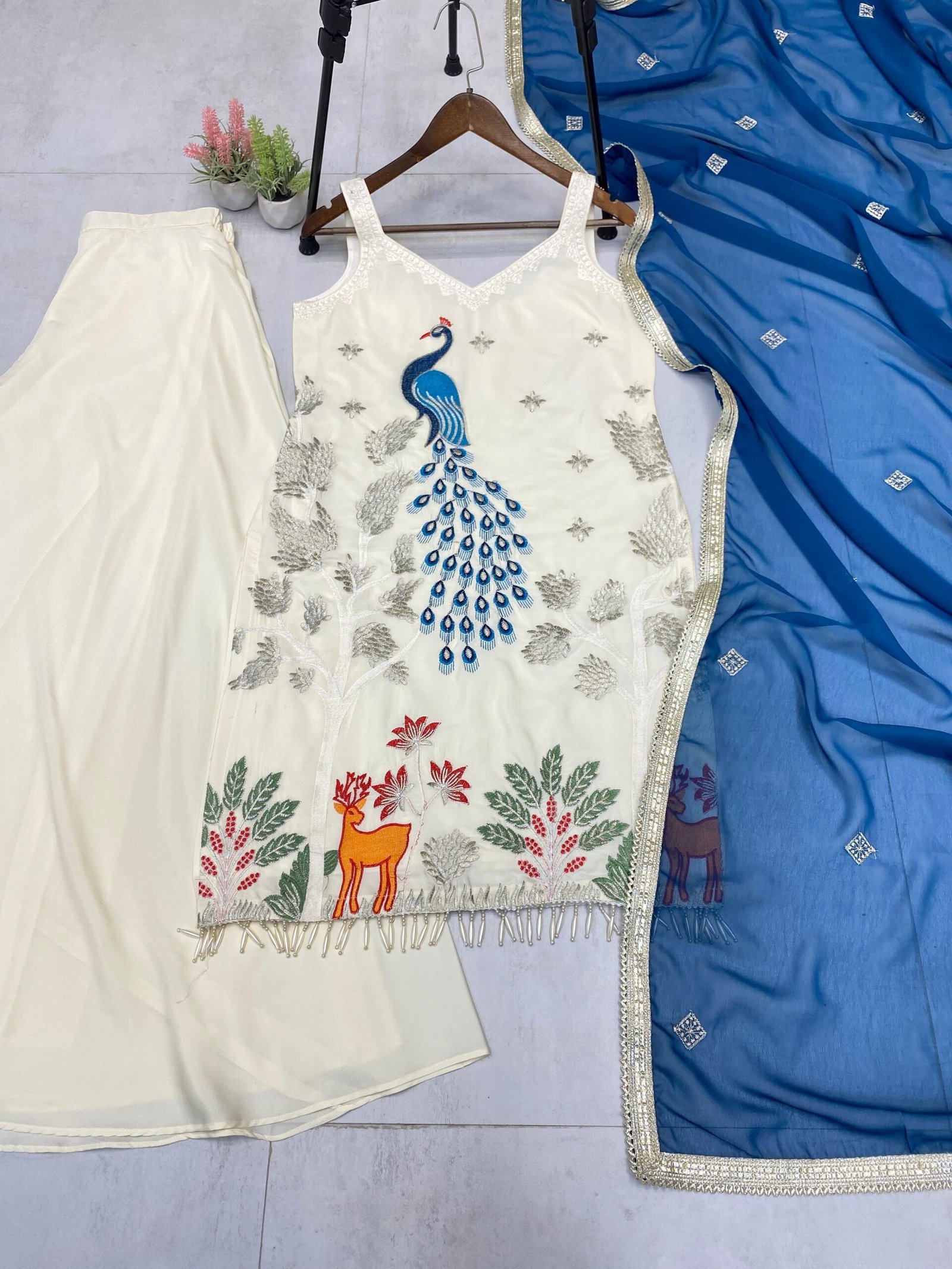 __EXCLUSIVE PLAZZO PAIR WITH EMBROIDERED PEACOCK 🦚 ✨__ - Image 2