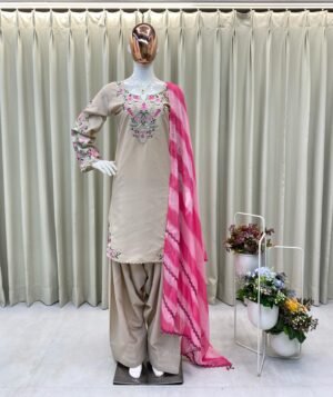 DESIGNER WEAR EXCLUSIVE FARSI SALWAR SUIT IN FRENCH  CRAPE FABRIC TOP AND PANT WITH SOFT ORGANZA DUPATTA