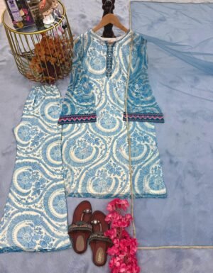 Alternative view of 👗Launching New 🦋 Đěsigner Party Wear Look Pur Sifon Georgette Top & Farshi Palazzo With Dupatta set