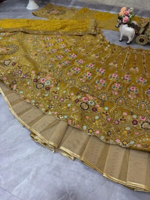 Alternative view of AK Launching 4 meter flared Gold Crush Lehenga, Exceptional Quality with Can-Can and Canvas Layers, A Perfect Fusion of Glamour and Comfort