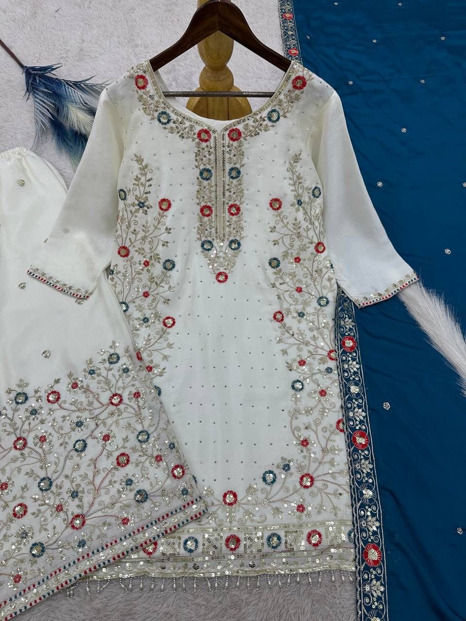 PRESERNTING NEW PAKISTANI READY TO WEAR COLLECTION WITH EMBROIDERY SEQUENSE WORK TOP-PLAZZO WITH DUPATTA 👍 - Image 4
