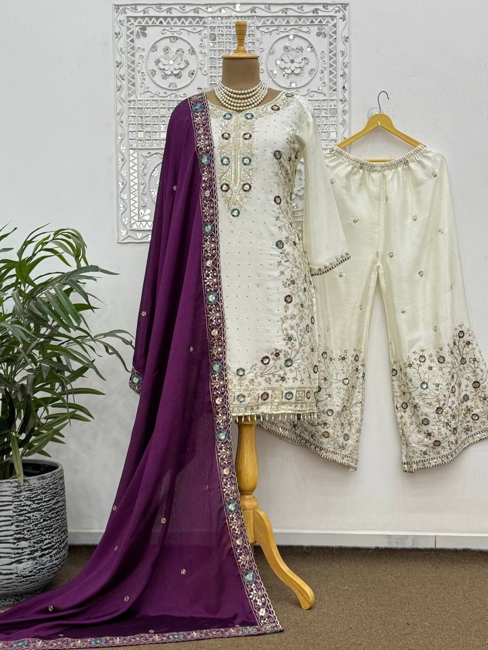 PRESERNTING NEW PAKISTANI READY TO WEAR COLLECTION WITH EMBROIDERY SEQUENSE WORK TOP-PLAZZO WITH DUPATTA 👍 - Image 3