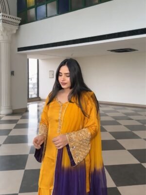 Presenting New Designer Collection In Natural satin Silk Top-Bottom And Dupatta Set Fully Stitched Ready To Wear