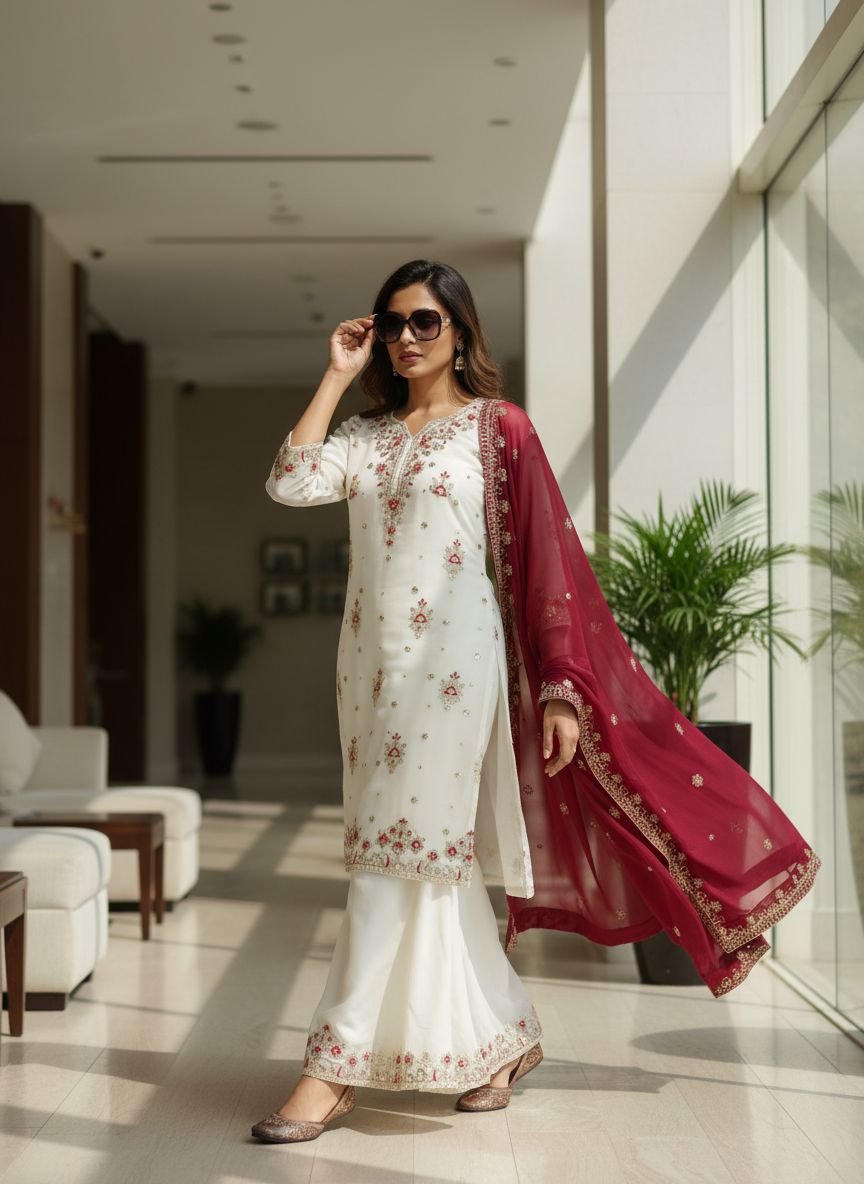 🖤💖💐ENHANCE THE BEAUTY OF YOUR WARDROBE WITH THIS NEWLY LAUNCHED KURTI & PLAZZO SET💐🤍♥️ - Image 4