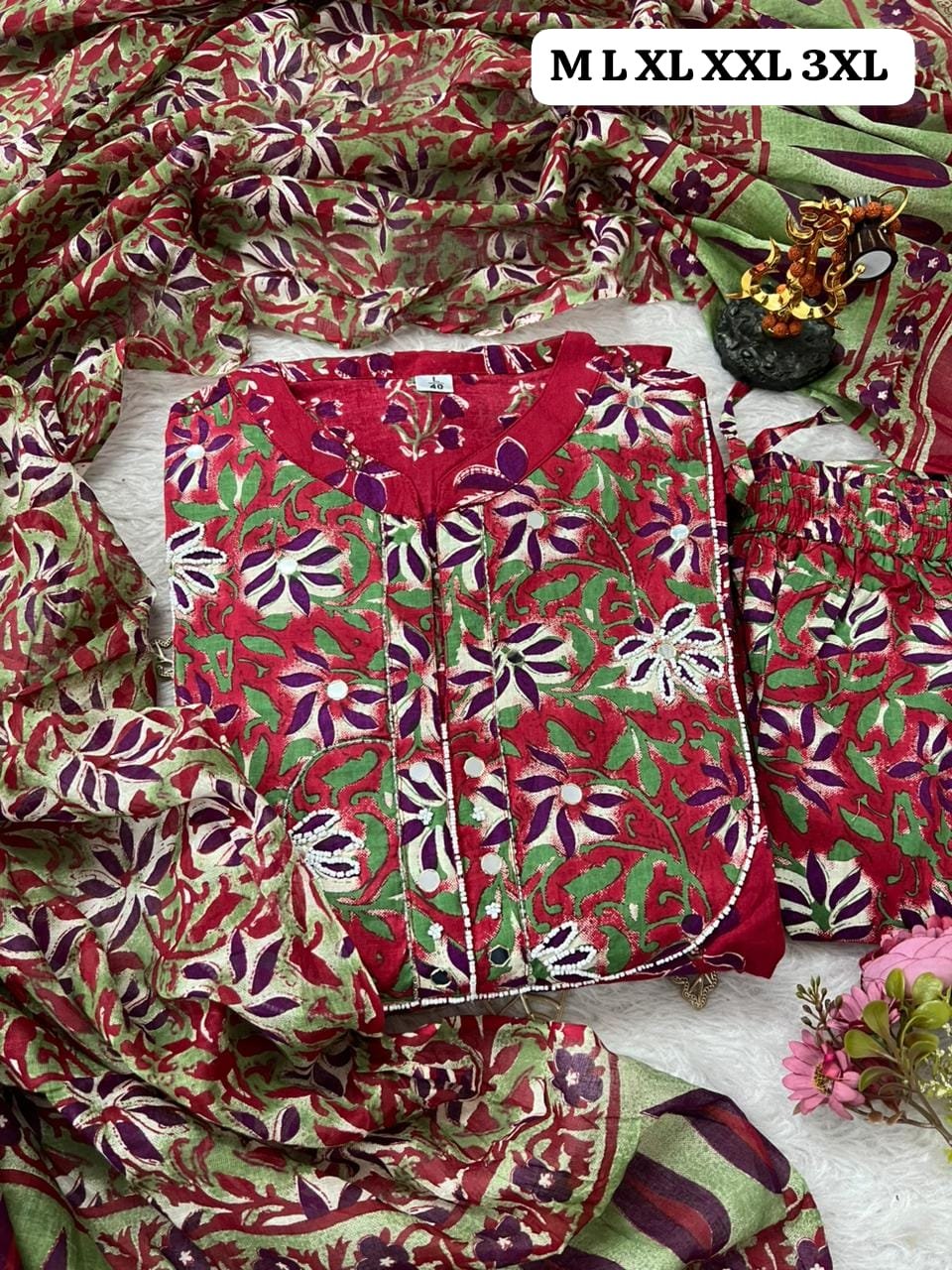 : Elegant Purple Anarkali Kurti jisme khoobsurat floral hand-block print ya screen print ka kaam hai. - Image 5