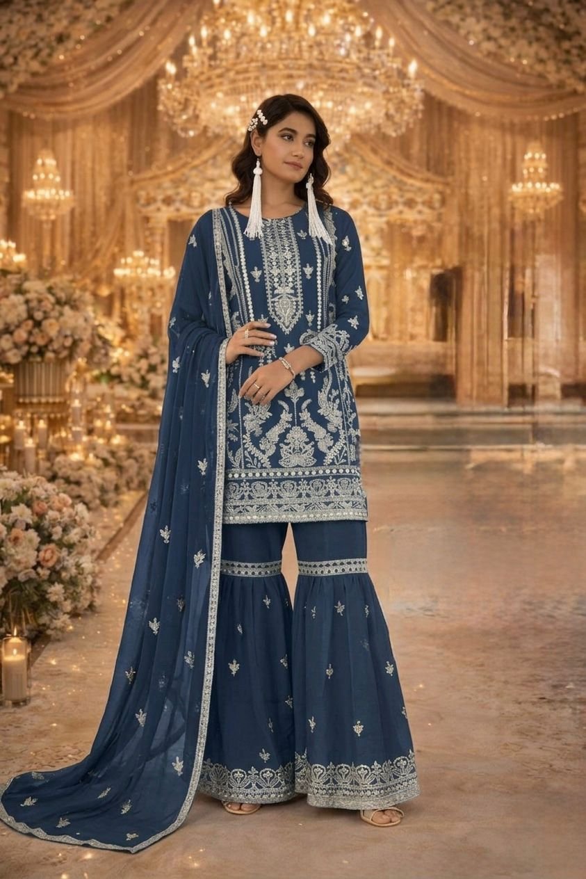 HEAVY NYLON ORGANZA with Embroidery Work + REAL HAND MIRROR WORK - Image 2