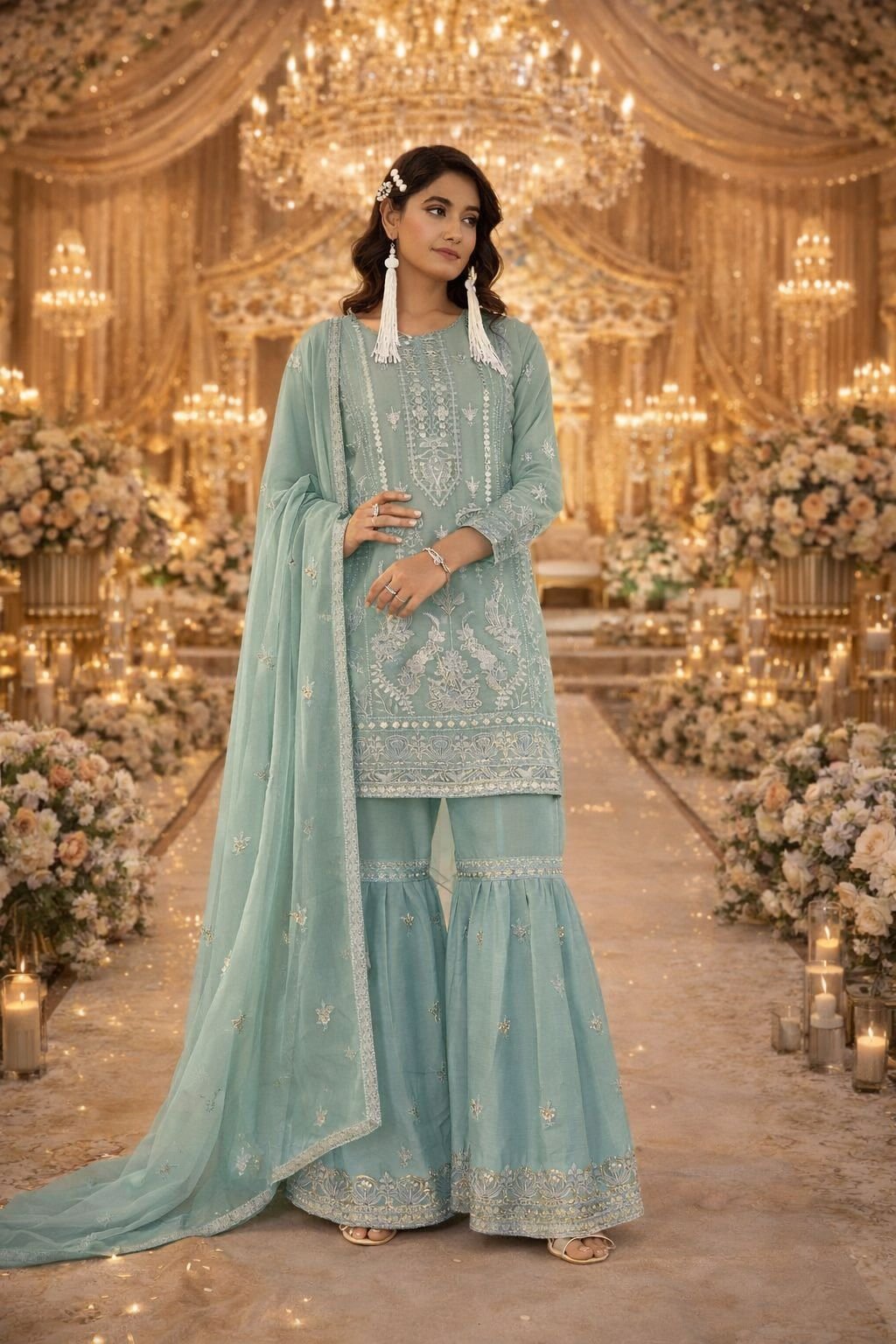 HEAVY NYLON ORGANZA with Embroidery Work + REAL HAND MIRROR WORK - Image 9