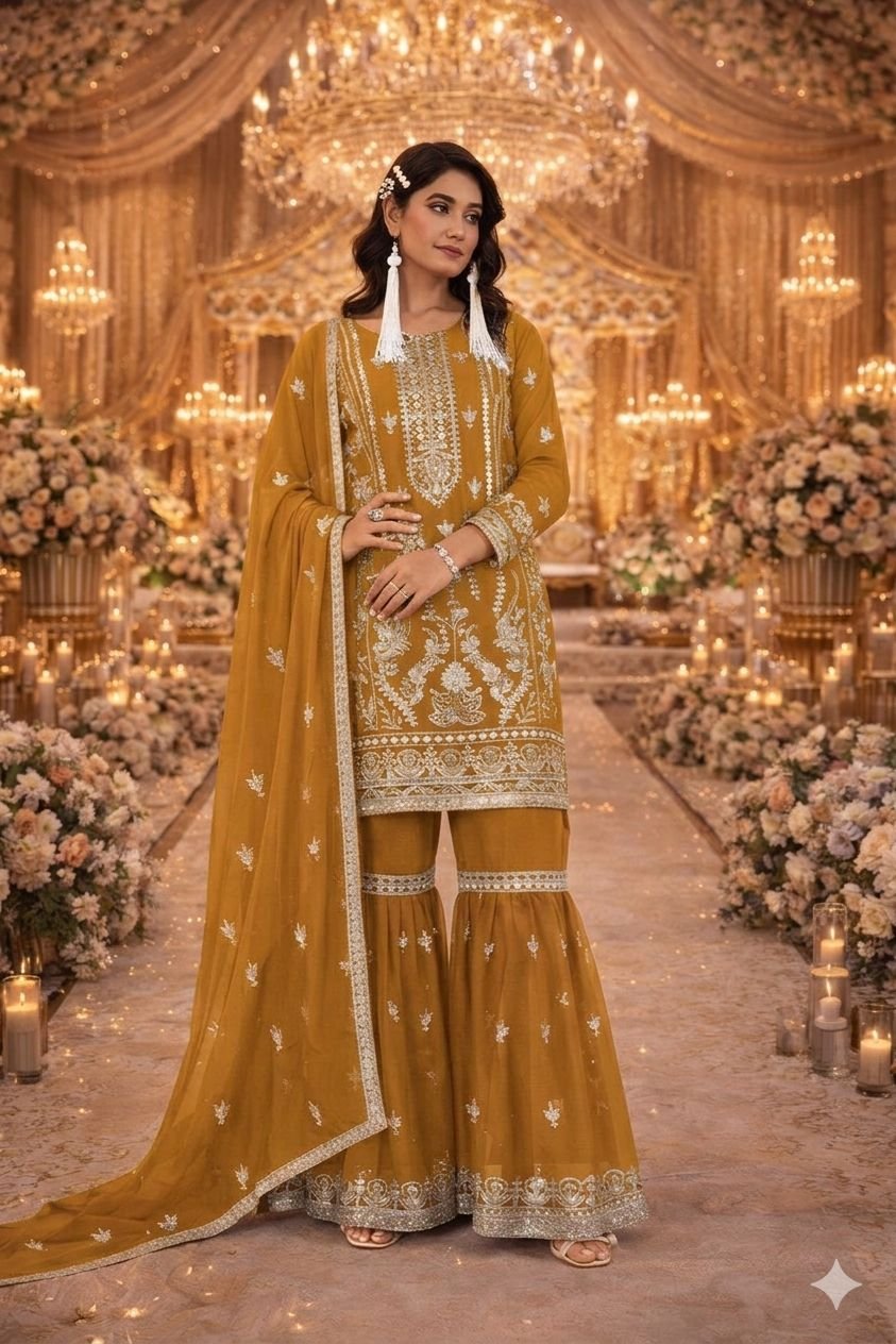 HEAVY NYLON ORGANZA with Embroidery Work + REAL HAND MIRROR WORK - Image 6