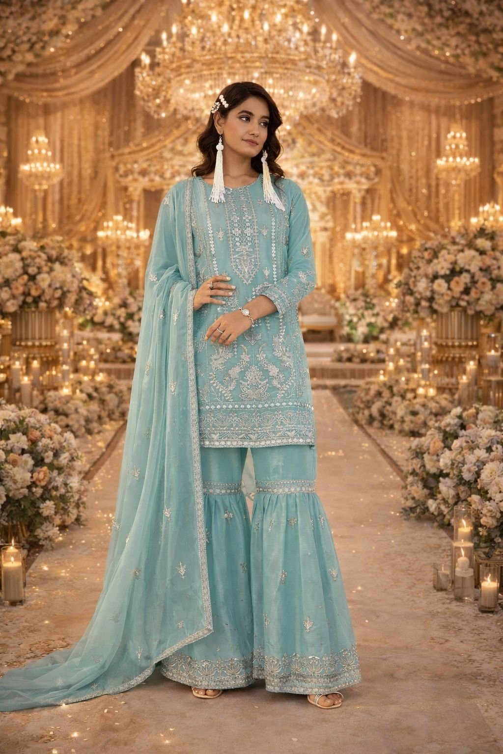 HEAVY NYLON ORGANZA with Embroidery Work + REAL HAND MIRROR WORK - Image 4