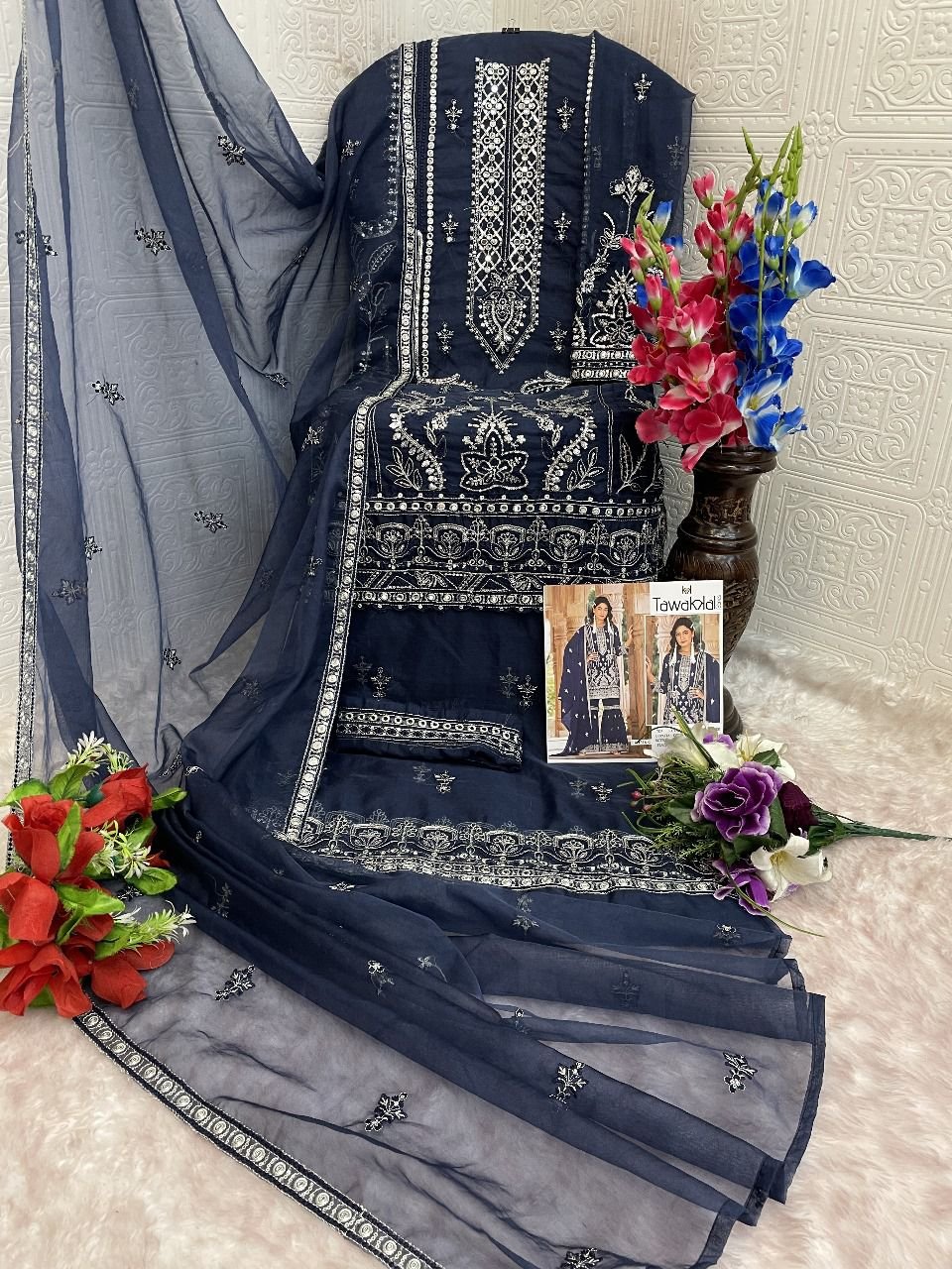 HEAVY NYLON ORGANZA with Embroidery Work + REAL HAND MIRROR WORK - Image 3