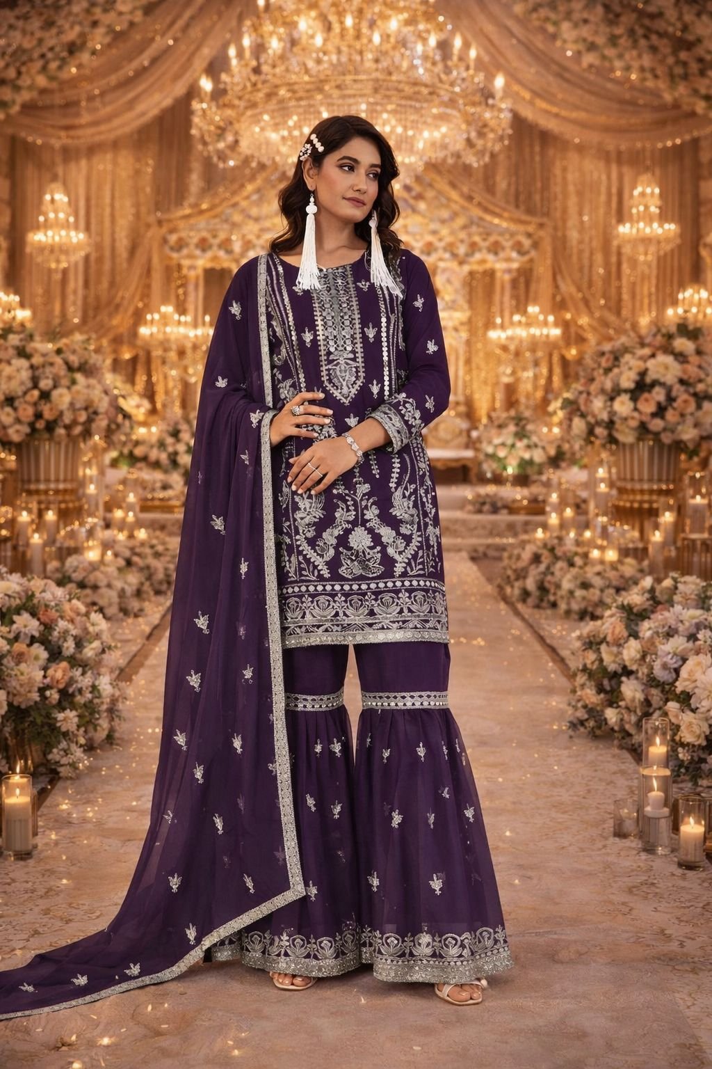 HEAVY NYLON ORGANZA with Embroidery Work + REAL HAND MIRROR WORK - Image 8