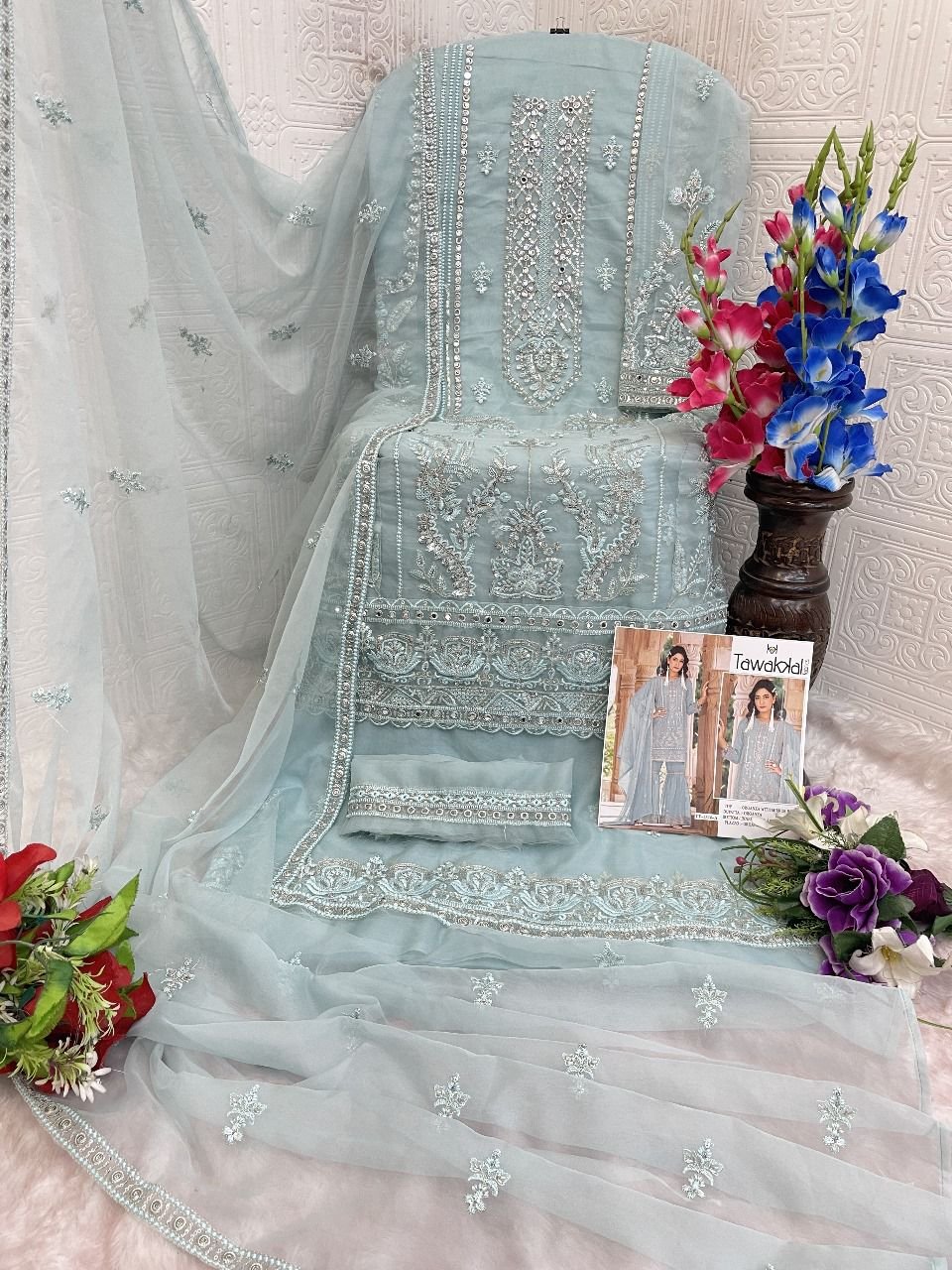 HEAVY NYLON ORGANZA with Embroidery Work + REAL HAND MIRROR WORK - Image 5