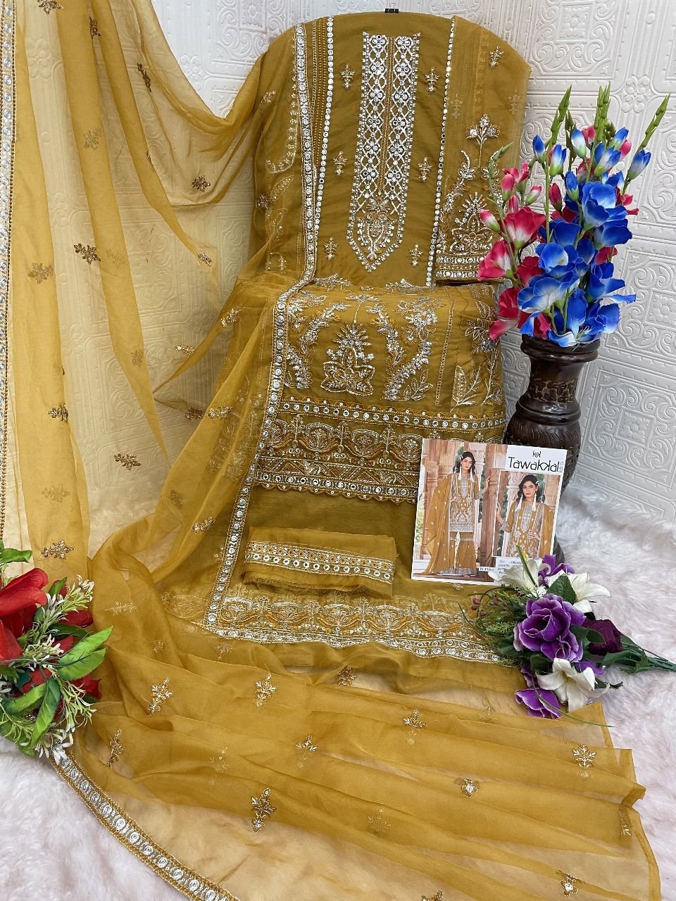 HEAVY NYLON ORGANZA with Embroidery Work + REAL HAND MIRROR WORK - Image 7