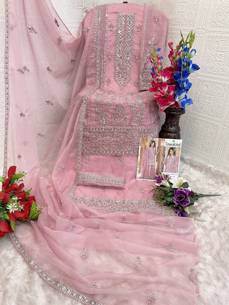 HEAVY NYLON ORGANZA with Embroidery Work + REAL HAND MIRROR WORK - Image 13