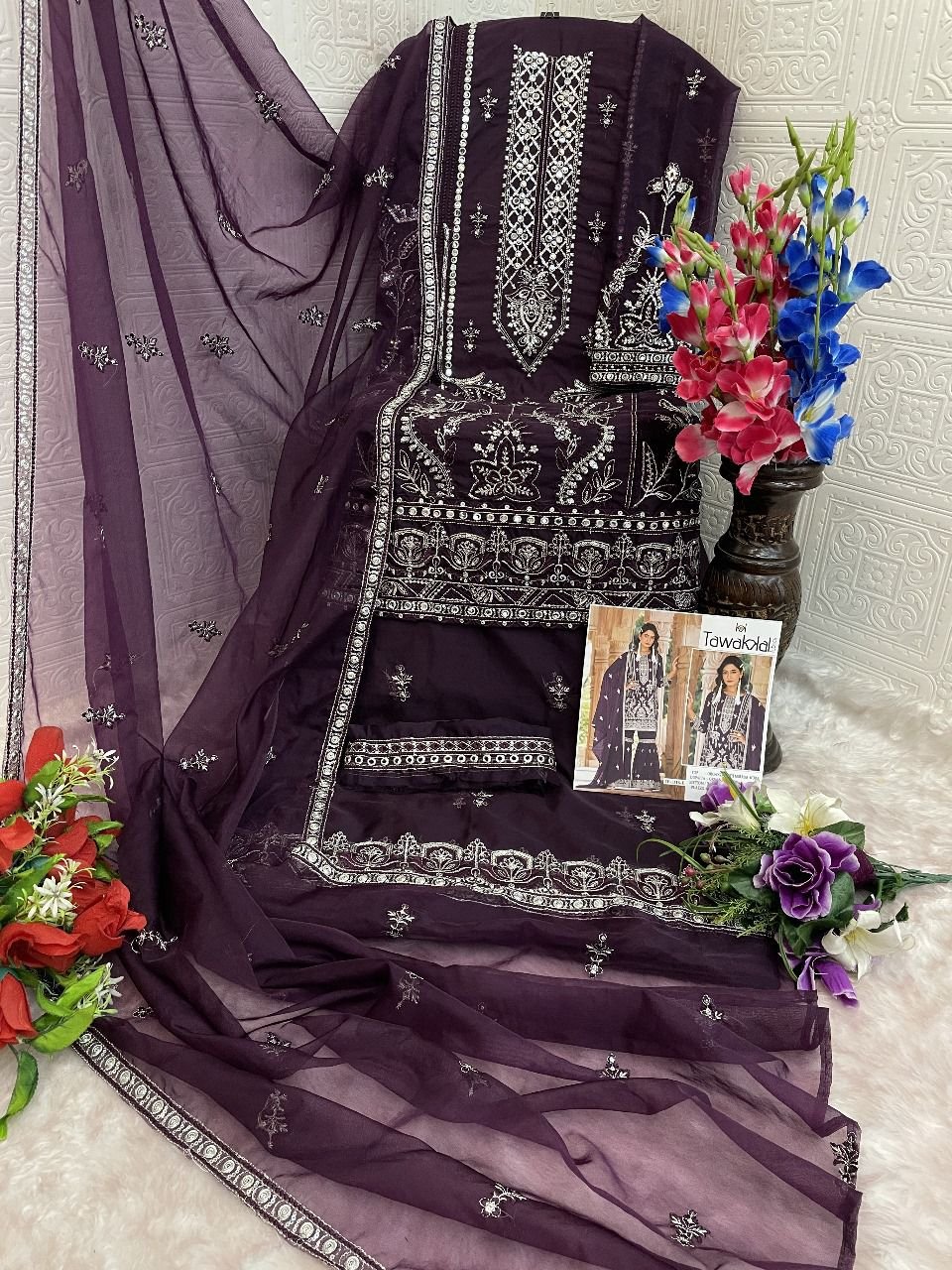 HEAVY NYLON ORGANZA with Embroidery Work + REAL HAND MIRROR WORK - Image 11