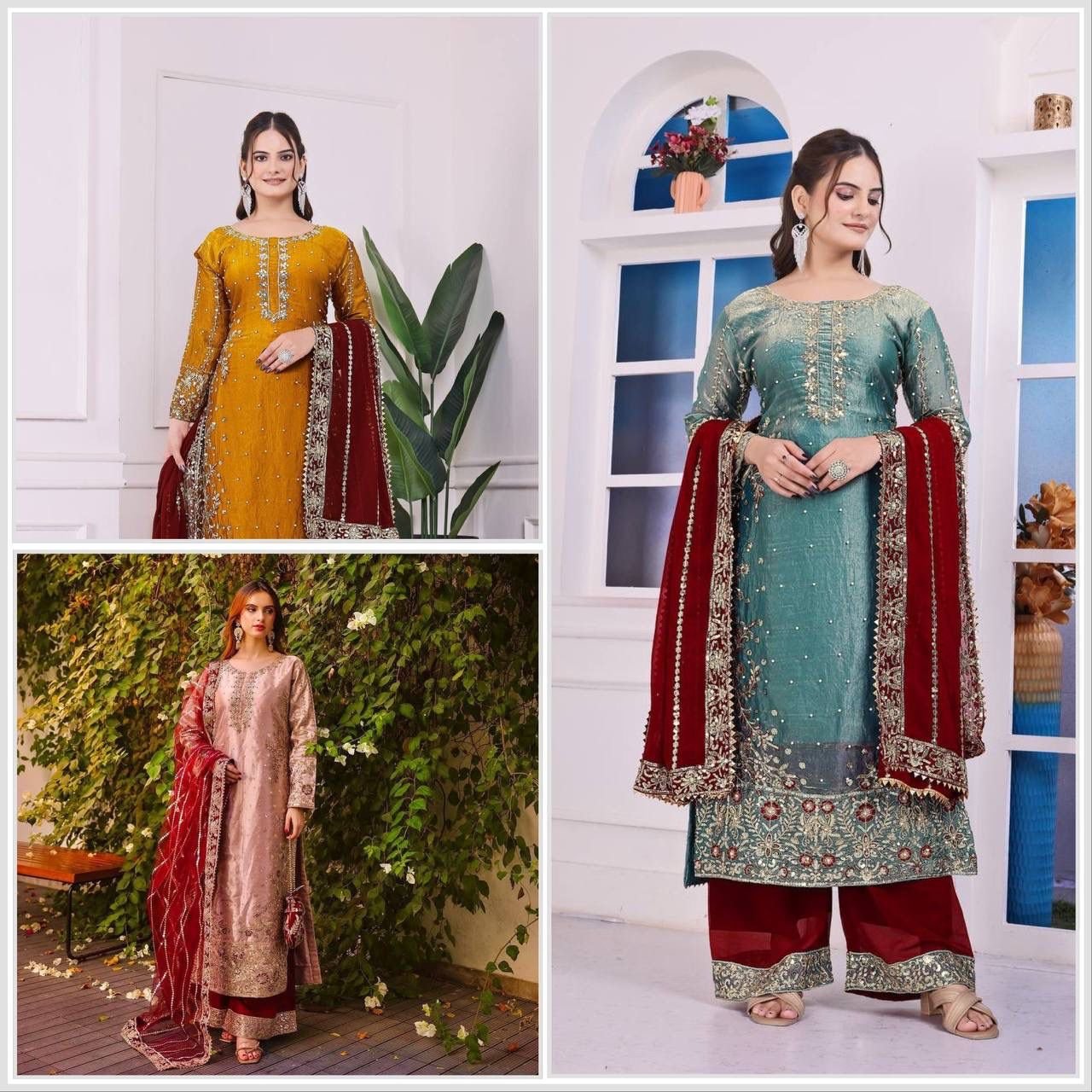 PRESERNTING NEW READY WEAR SPACIAL FANCY DESIGN HEAVY EMBROIDERY AND SEQUENCE WORK TOP - PLAZZO WITH DUPATTA