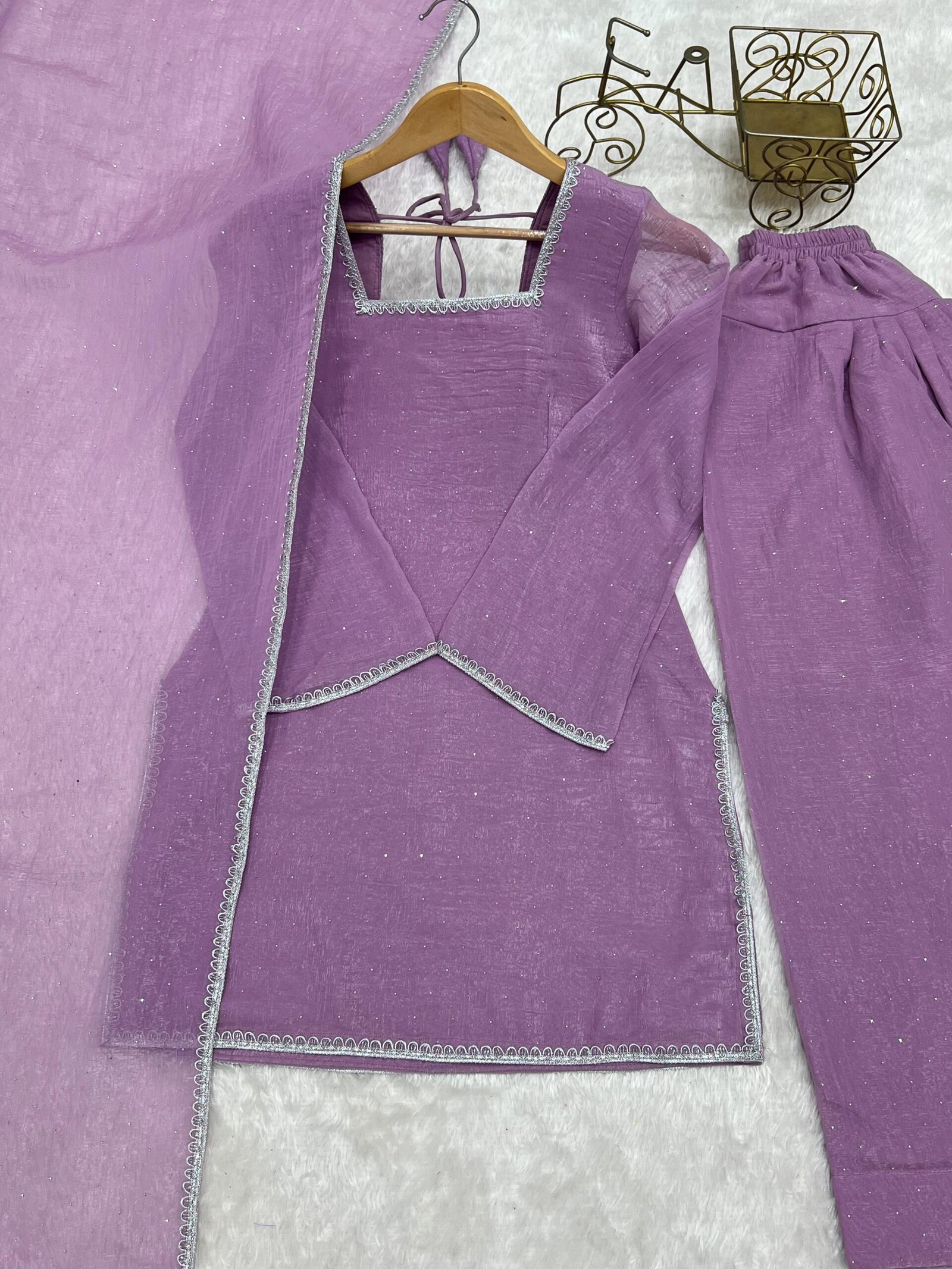 PRESENTING NEW EID 🌙 SPECIAL FARSHI SALWAR SUIT CRUNCHY SILK FABRIC WITH SIROSKI WORK,TOP WITH DUPPTA SET,SALWAR READY TO WEAR - Image 2