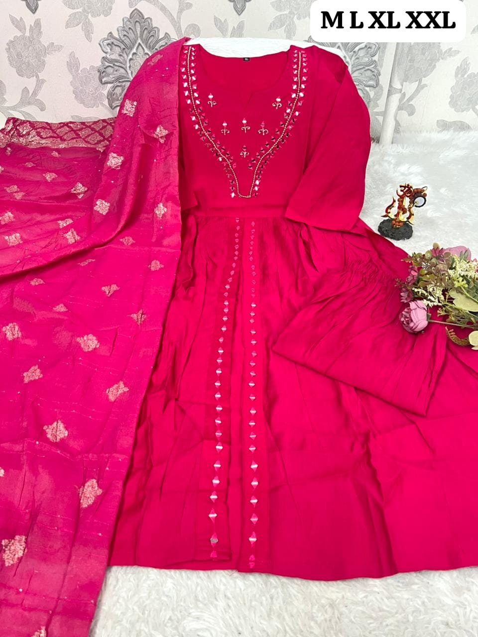 Fully Flared Anarkali Gown + Matching Pants + Designer Dupatta - Image 3