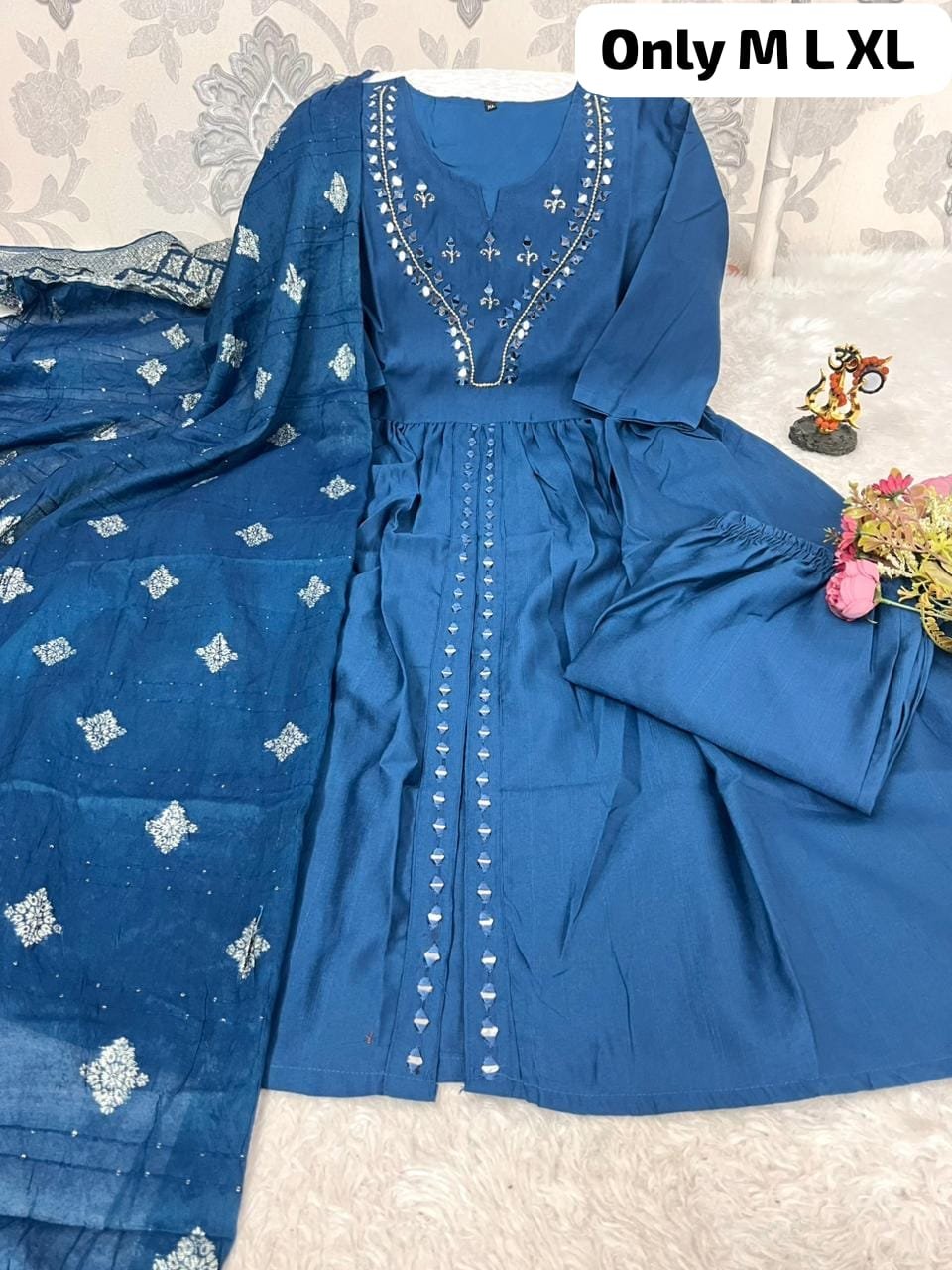 Fully Flared Anarkali Gown + Matching Pants + Designer Dupatta - Image 5