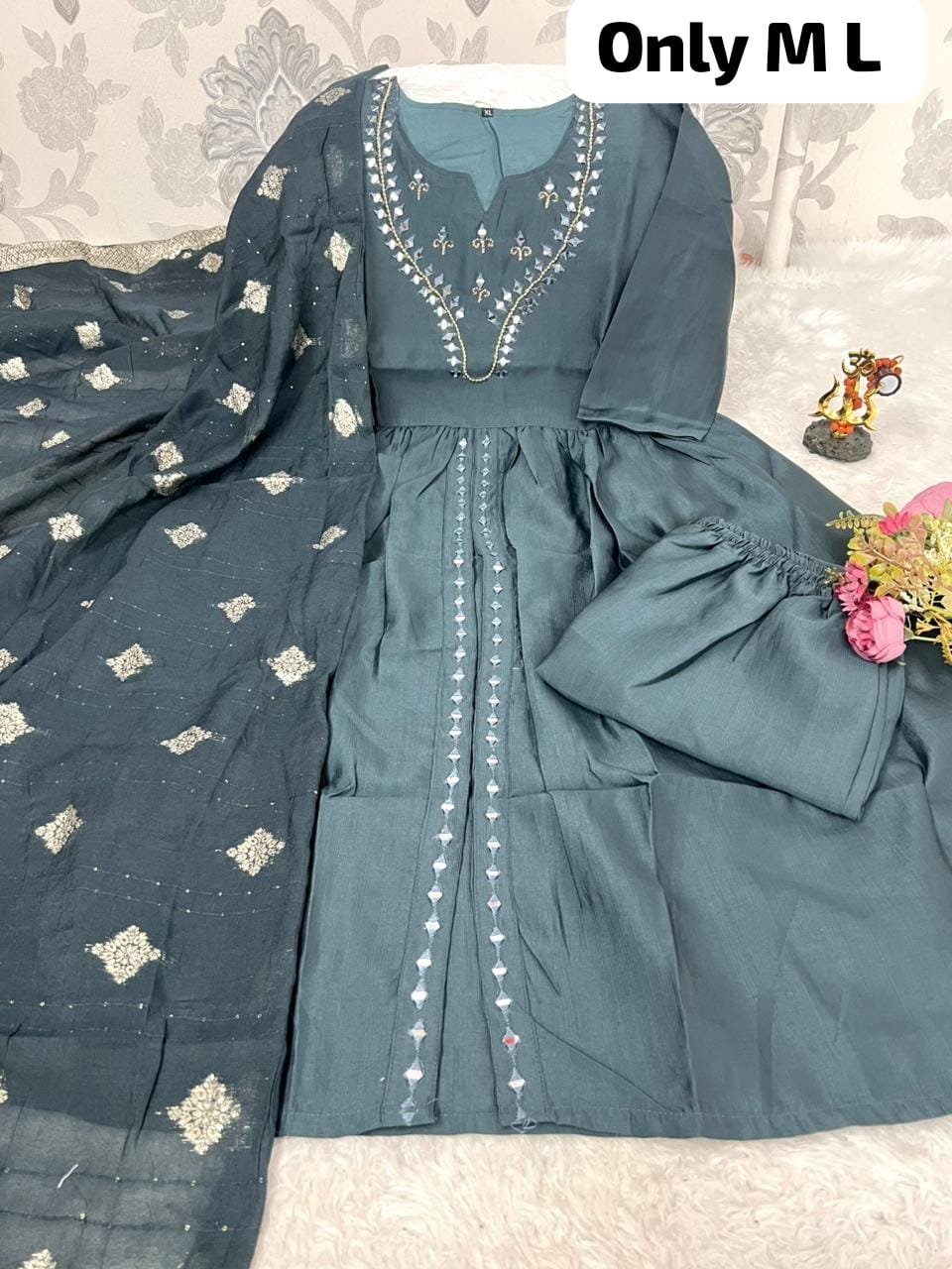 Fully Flared Anarkali Gown + Matching Pants + Designer Dupatta - Image 4