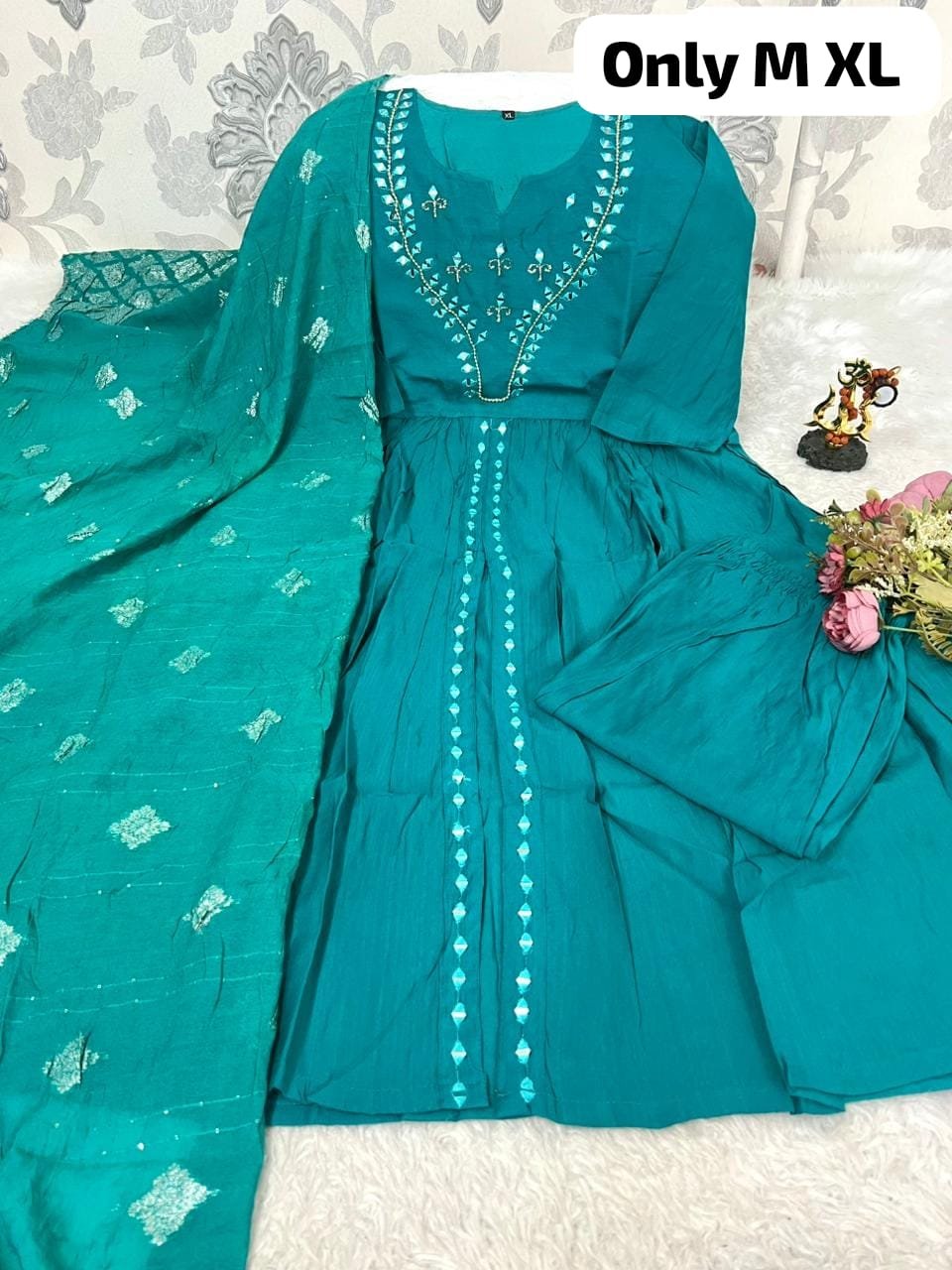 Fully Flared Anarkali Gown + Matching Pants + Designer Dupatta - Image 7