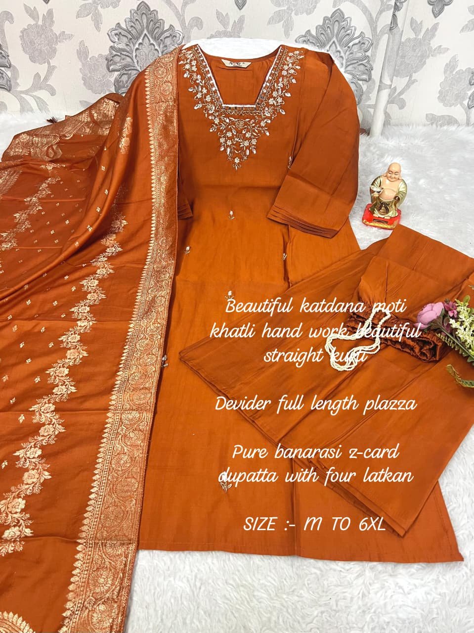 TRENDING KURTI AND PLAZZO SET IN HEAVY NECKLACE SEQUENCE EMBROIDERY & HAND WORK - Image 5