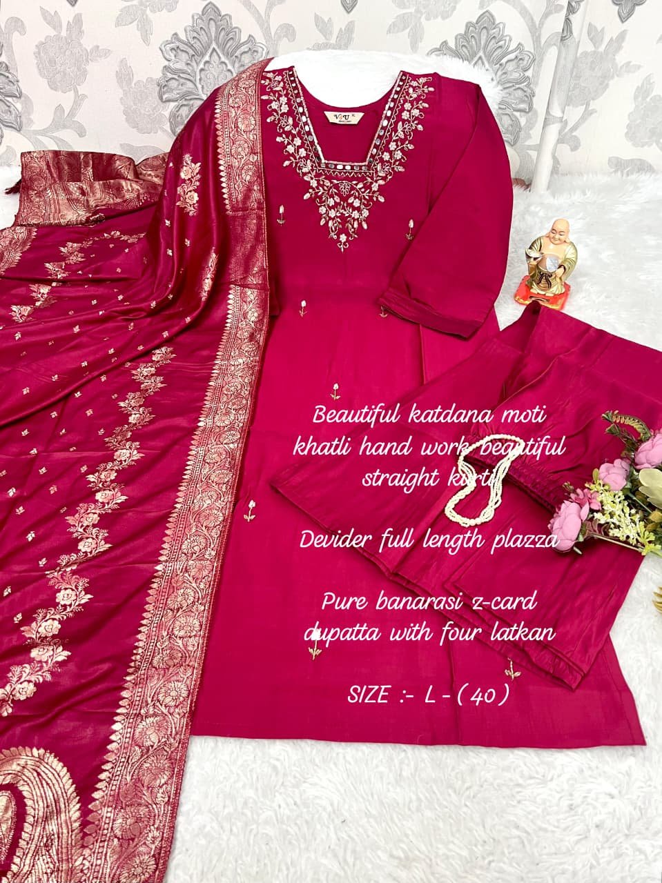 TRENDING KURTI AND PLAZZO SET IN HEAVY NECKLACE SEQUENCE EMBROIDERY & HAND WORK - Image 3