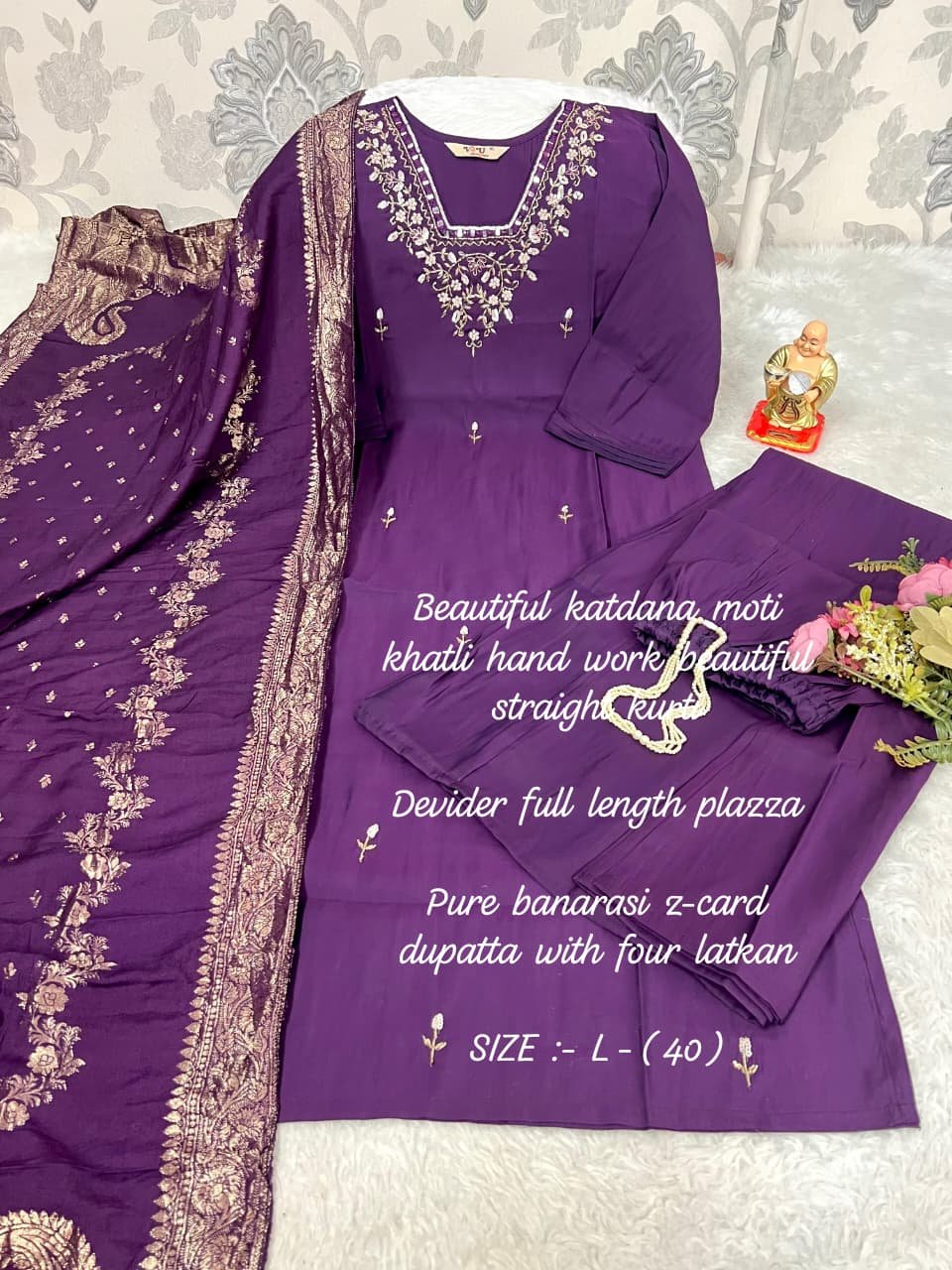 TRENDING KURTI AND PLAZZO SET IN HEAVY NECKLACE SEQUENCE EMBROIDERY & HAND WORK