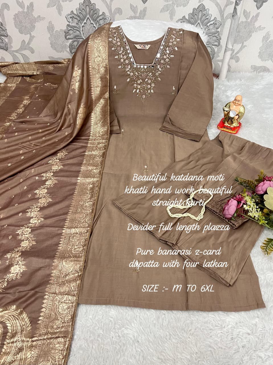 TRENDING KURTI AND PLAZZO SET IN HEAVY NECKLACE SEQUENCE EMBROIDERY & HAND WORK - Image 7