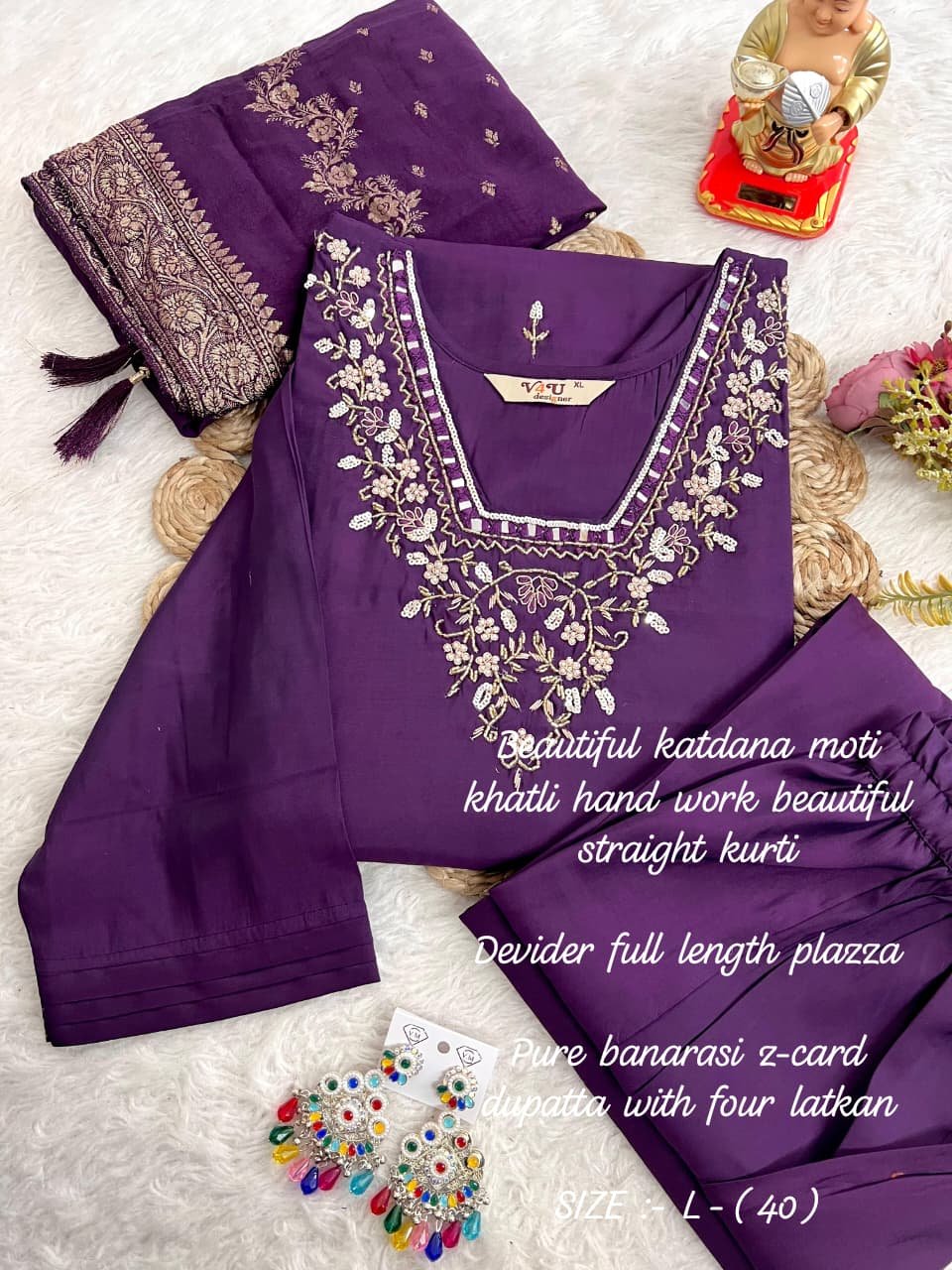 TRENDING KURTI AND PLAZZO SET IN HEAVY NECKLACE SEQUENCE EMBROIDERY & HAND WORK - Image 2