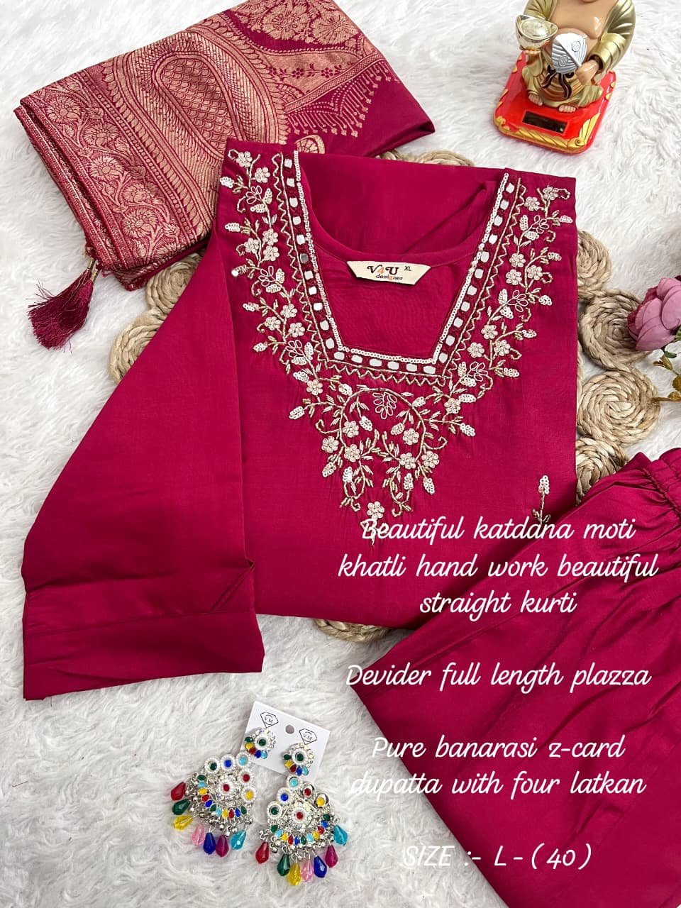 TRENDING KURTI AND PLAZZO SET IN HEAVY NECKLACE SEQUENCE EMBROIDERY & HAND WORK - Image 4
